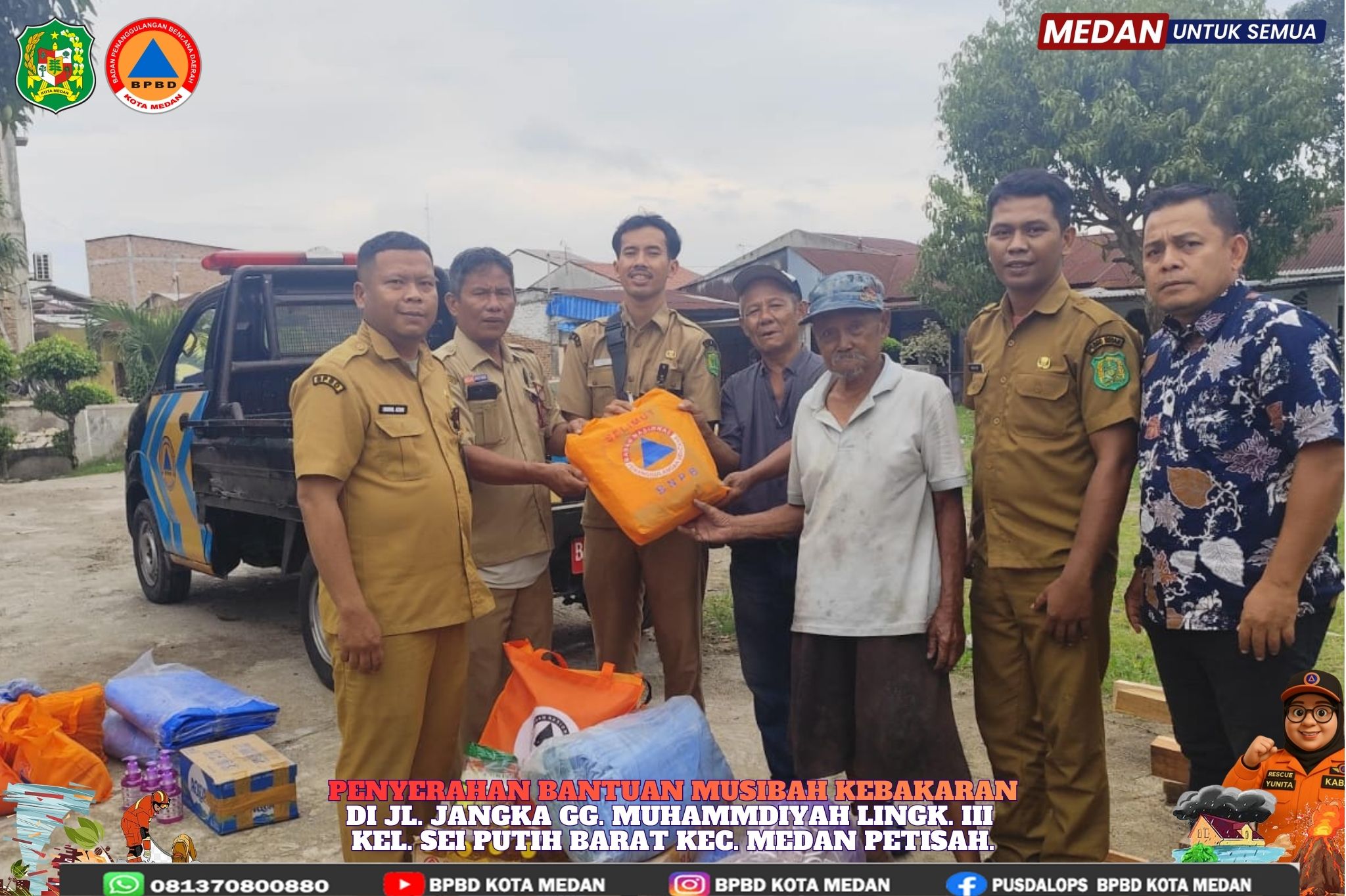 Penyerahan Bantuan Musibah Kebakaran di Jl. Jangka Gg. Muhammdiyah Lingk. III Kel. Sei Putih Barat Kec. Medan Petisah.