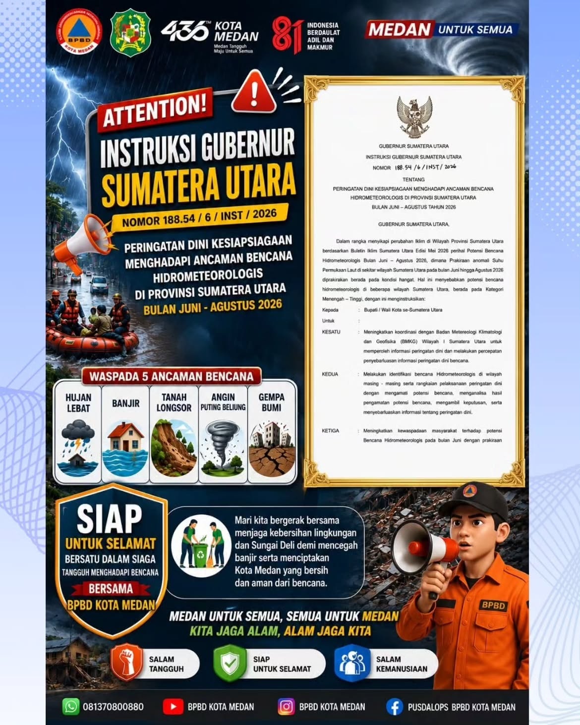 Peringatan Dini Kesiapsiagaan Menghadapi Ancaman Bencana Hidrometeorologis di Provinsi Sumatera Utara.
